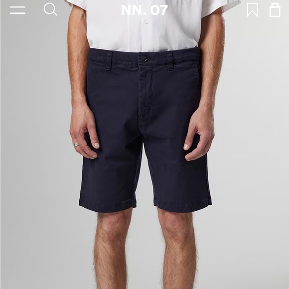 NN07 Crown 1004 Straight-Leg Brushed Organic Cotton Navy Blue Twill Shorts 32 - Picture 2 of 9